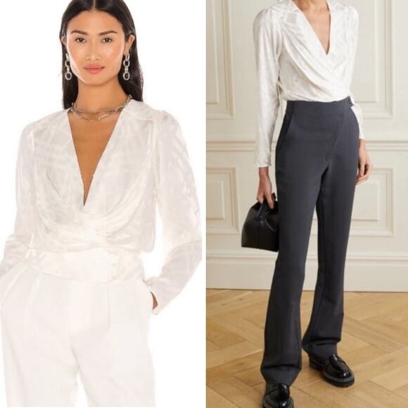 ANINE BING X HELENA CHRISTENSEN TOP S SILK BLEND WRAP BLOUSE IVORY WHITE - Picture 1 of 16